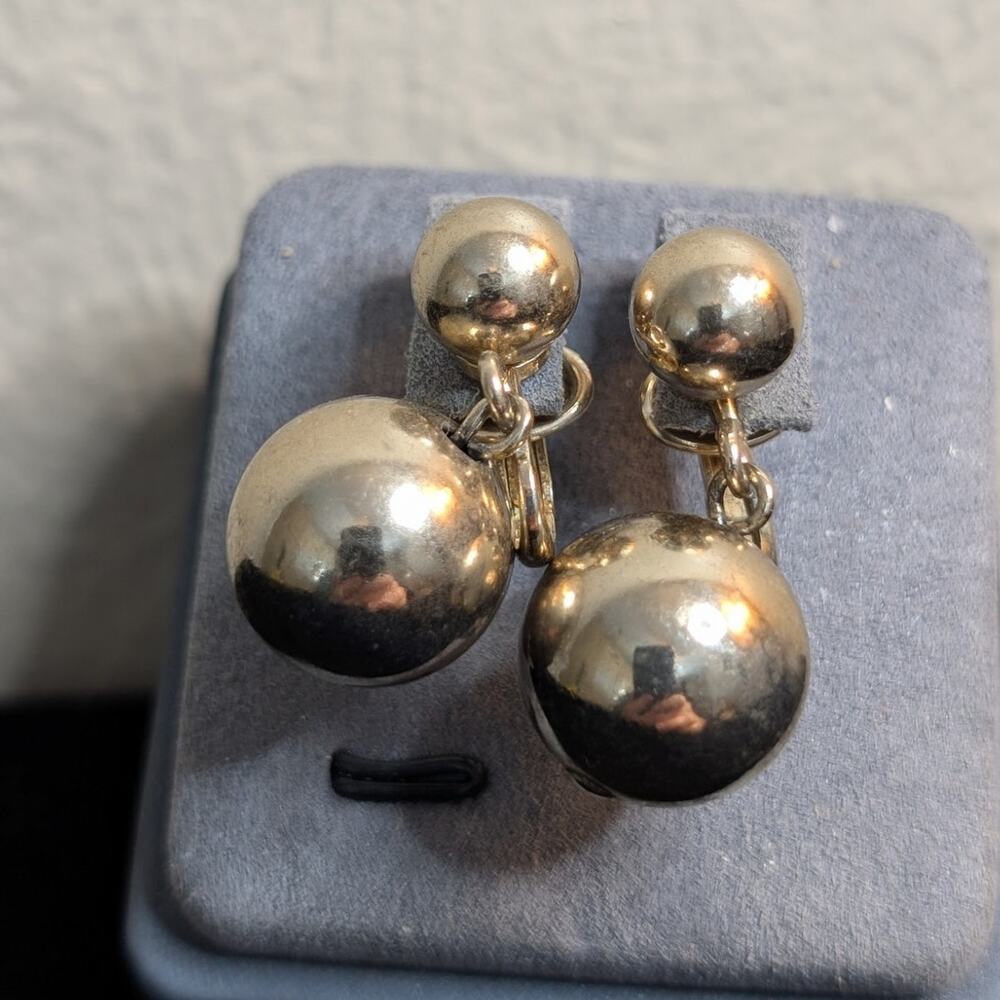 Vintage Bergere Soft Gold Tone Clip On Ball Dangle Earrings